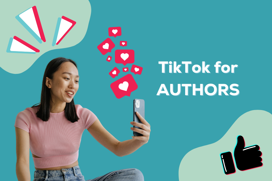 An image of a woman on a phone and the text "TikTok for Authors"